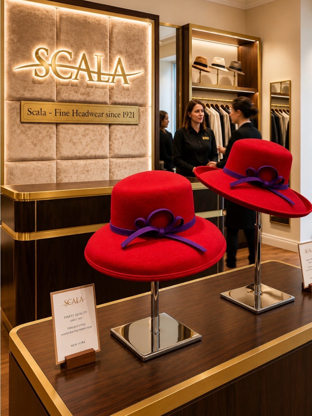 Scala Red 100% Wool Convertible Brim Hat Purple Bow Handmade 22”